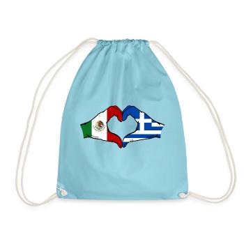 Mexico Greece Flag Hands Heart Shape - Drawstring Bag - aqua - Front