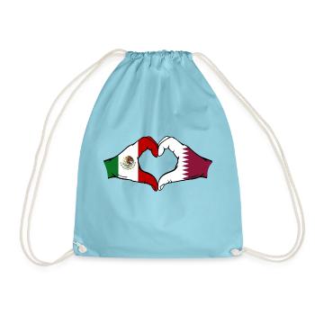 Mexiko Katar Flagge Hände Herzform - Turnbeutel - Aqua - Vorne