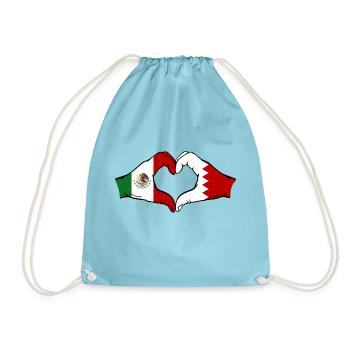 Mexico Bahrain Flag Hands Heart Shape Used - Drawstring Bag - aqua - Front