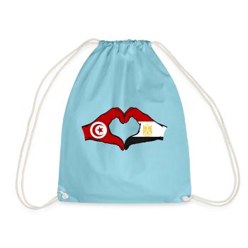 Tunisia Egypt Flag Hands Heart Shape - Drawstring Bag - aqua - Front