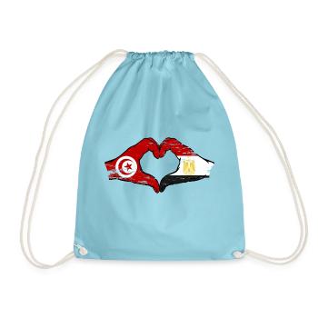 Tunisia Egypt flag hands heart shape used - Drawstring Bag - aqua - Front