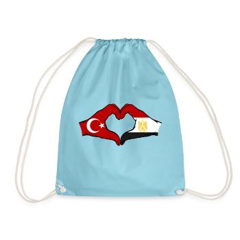 Turkey Egypt Flag Hands Heart Shape - Drawstring Bag - aqua - Front