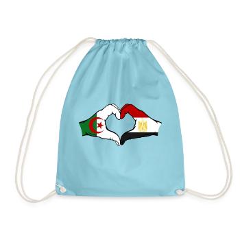 Algeria Egypt Flag Hands Heart Shape - Drawstring Bag - aqua - Front