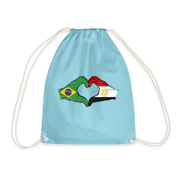Brazil Egypt flag hands heart shape used - Drawstring Bag - aqua - Front