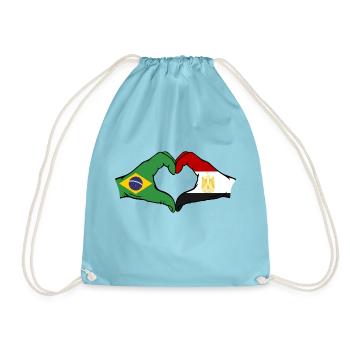 Brazil Egypt Flag Hands Heart Shape - Drawstring Bag - aqua - Front