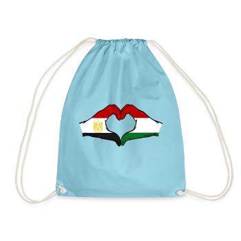 Egypt Hungary Flag Hands Heart Shape - Drawstring Bag - aqua - Front