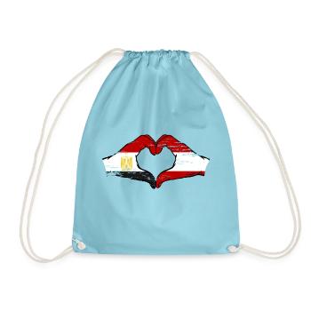 Egypt Austria Flag Hands Heart Shape Used - Drawstring Bag - aqua - Front
