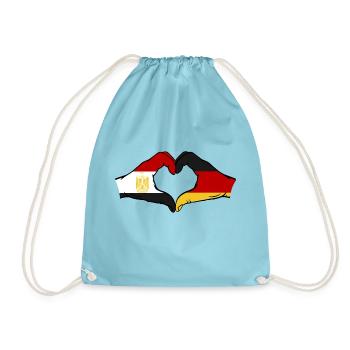 Egypt Germany Flag Hands Heart Shape - Drawstring Bag - aqua - Front