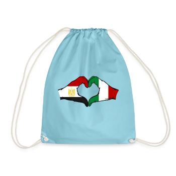 Egypt Italy Flag Hands Heart Shape - Drawstring Bag - aqua - Front