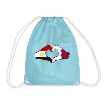 Egypt Qatar Flag Hands Heart Shape - Drawstring Bag - aqua - Front