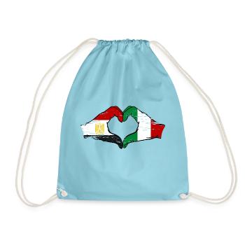 Egypt Italy Flag Hands Heart Shape Used - Drawstring Bag - aqua - Front
