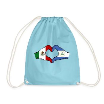 Mexico Nicaragua Flag Hands Heart Shape - Drawstring Bag - aqua - Front