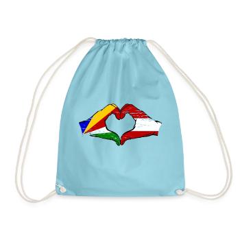 Seychelles Austria flag hands heart shape used - Drawstring Bag - aqua - Front