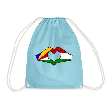Seychelles Hungary Flag Hands Heart Shape - Drawstring Bag - aqua - Front