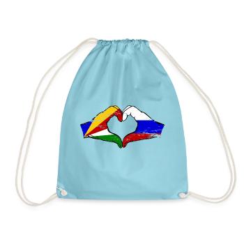 Seychelles Russia Flag Hands Heart Shape Used - Drawstring Bag - aqua - Front