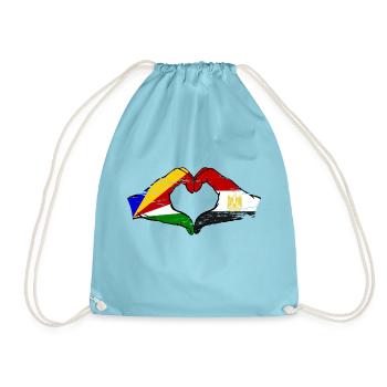 Seychelles Egypt flag hands heart shape used - Drawstring Bag - aqua - Front