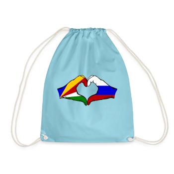 Seychelles Russia Flag Hands Heart Shape - Drawstring Bag - aqua - Front