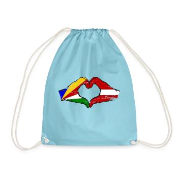 Seychelles Latvia flag hands heart shape used - Drawstring Bag - aqua - Front