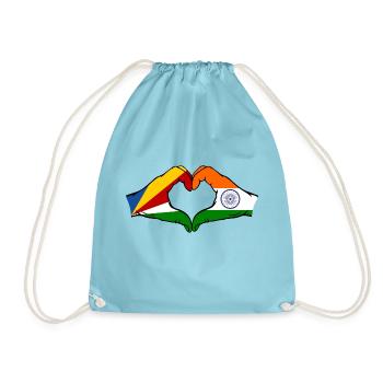 Seychellen Indien Flagge Hände Herzform - Turnbeutel - Aqua - Vorne