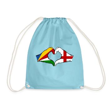 Seychellen England Flagge Hände Herzform - Turnbeutel - Aqua - Vorne