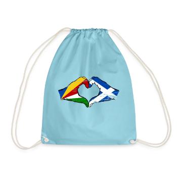 Seychelles Scotland flag hands heart shape used - Drawstring Bag - aqua - Front