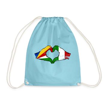 Seychelles Italy Flag Hands Heart Shape Used - Drawstring Bag - aqua - Front