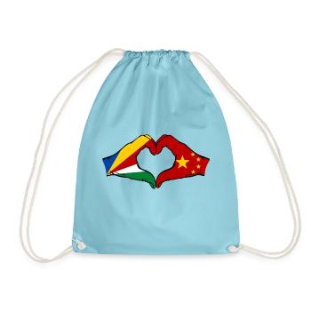 Seychelles China Flag Hands Heart Shape - Drawstring Bag - aqua - Front
