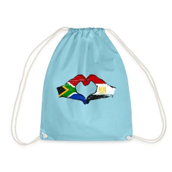 South Africa Egypt Flag Hands Heart Shape Used - Drawstring Bag - aqua - Front