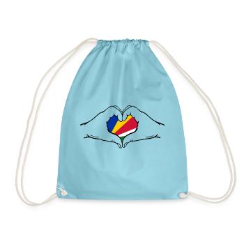 Seychelles Flag Hands Heart Shape - Drawstring Bag - aqua - Front