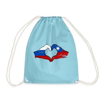 Russia Taiwan flag hands heart shape used - Drawstring Bag - aqua - Front