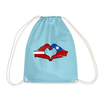 Latvia Taiwan flag hands heart shape used - Drawstring Bag - aqua - Front
