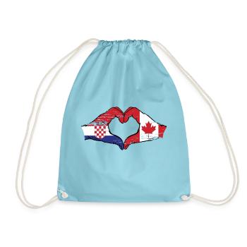 Croatia Canada Flag Hands Heart Shape Used - Drawstring Bag - aqua - Front