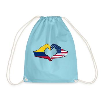 Colombie États-Unis drapeau mains forme de coeur utilisé - Sac de sport léger - aqua - Devant
