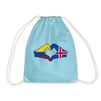Colombia Iceland Flag Hands Heart Shape - Drawstring Bag - aqua - Front