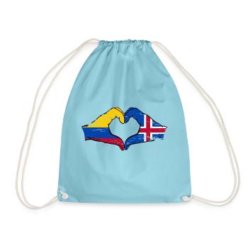 Colombia Iceland flag hands heart shape used - Drawstring Bag - aqua - Front