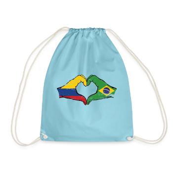 Colombia Brazil flag hands heart shape used - Drawstring Bag - aqua - Front