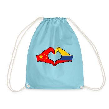 China Colombia Flag Hands Heart Shape - Drawstring Bag - aqua - Front