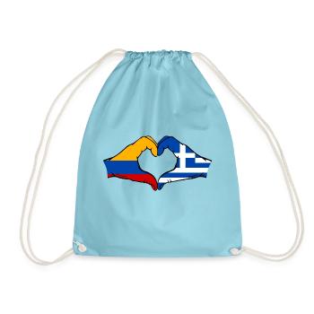 Colombia Greece Flag Hands Heart Shape - Drawstring Bag - aqua - Front