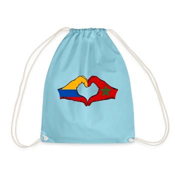 Colombia Morocco Flag Hands Heart Shape - Drawstring Bag - aqua - Front