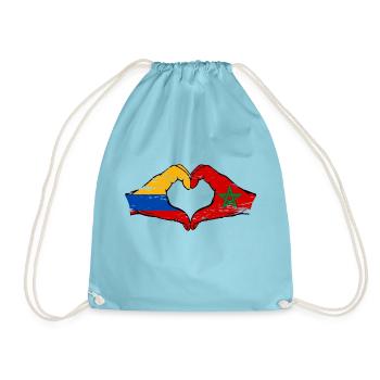 Colombia Morocco Flag Hands Heart Shape Used - Drawstring Bag - aqua - Front