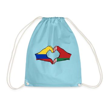 Colombia Belarus Flag Hands Heart Shape - Drawstring Bag - aqua - Front