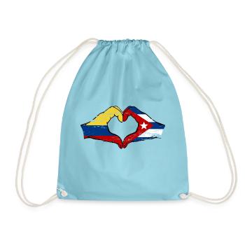 Colombia Cuba Flag Hands Heart Shape Used - Drawstring Bag - aqua - Front