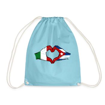 Italy Cuba Flag Hands Heart Shape Used - Drawstring Bag - aqua - Front