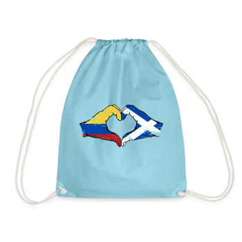 Colombia Scotland flag hands heart shape used - Drawstring Bag - aqua - Front