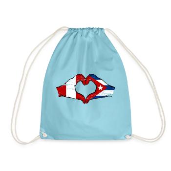 Peru Cuba flag hands heart shape used - Drawstring Bag - aqua - Front