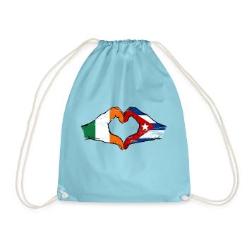 Ireland Cuba Flag Hands Heart Shape Used - Drawstring Bag - aqua - Front