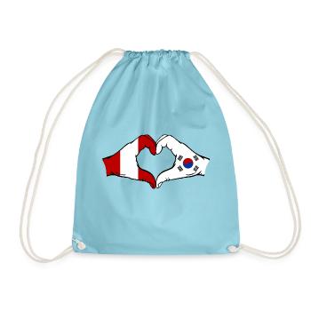 Peru South Korea Flag Hands Heart Shape - Drawstring Bag - aqua - Front