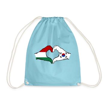 Hungary South Korea Flag Hands Heart Shape - Drawstring Bag - aqua - Front