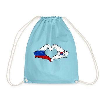 Russie Corée du Sud drapeau mains forme coeur utilisé - Sac de sport léger - aqua - Devant