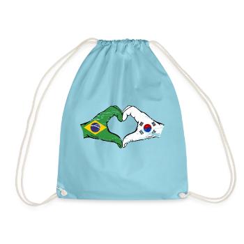 Brazil South Korea flag hands heart shape used - Drawstring Bag - aqua - Front